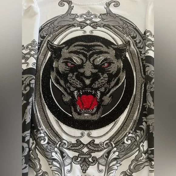 GEORGE V PARIS  Men's White and Black Panther Sweater VINTAGE - Picture 5 of 12